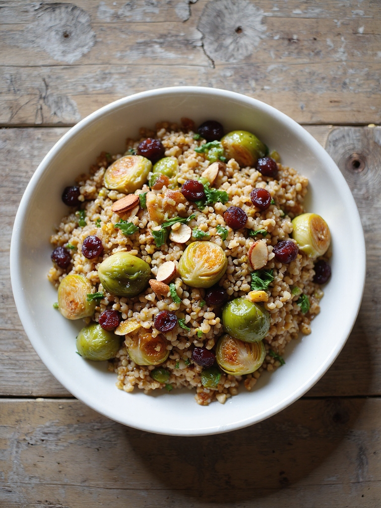 warm farro brussels sprouts salad