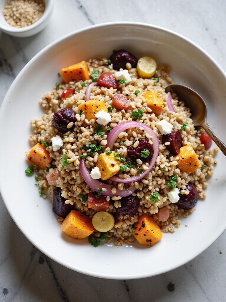 warm farro with roasted roots