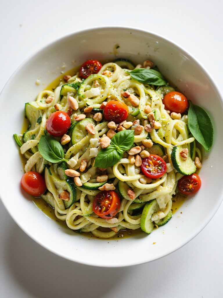 zucchini ribbon primavera with peppers