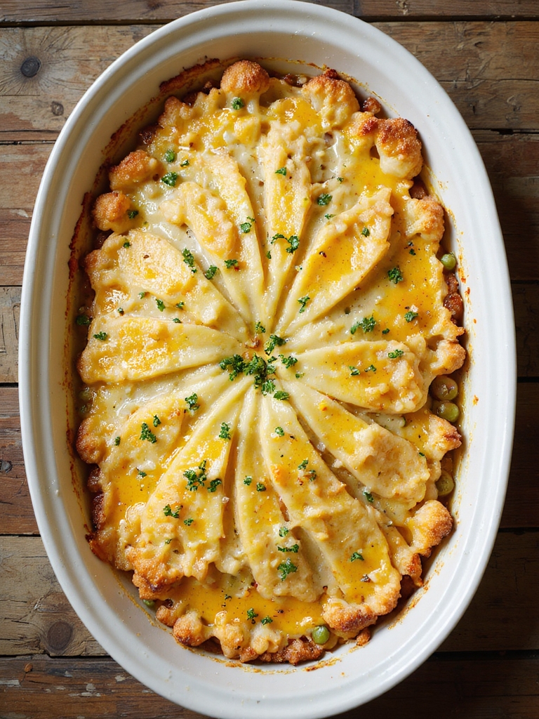 cauliflower topped savory lentil bake