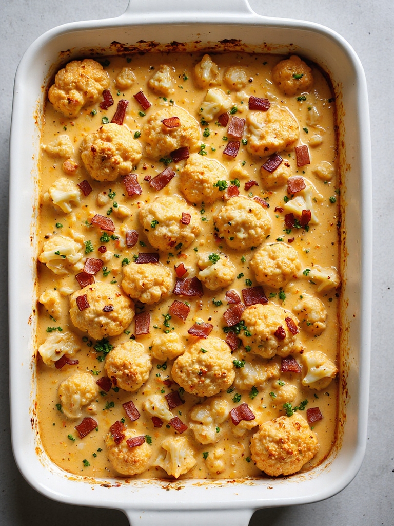 cheesy roasted cauliflower bacon bake