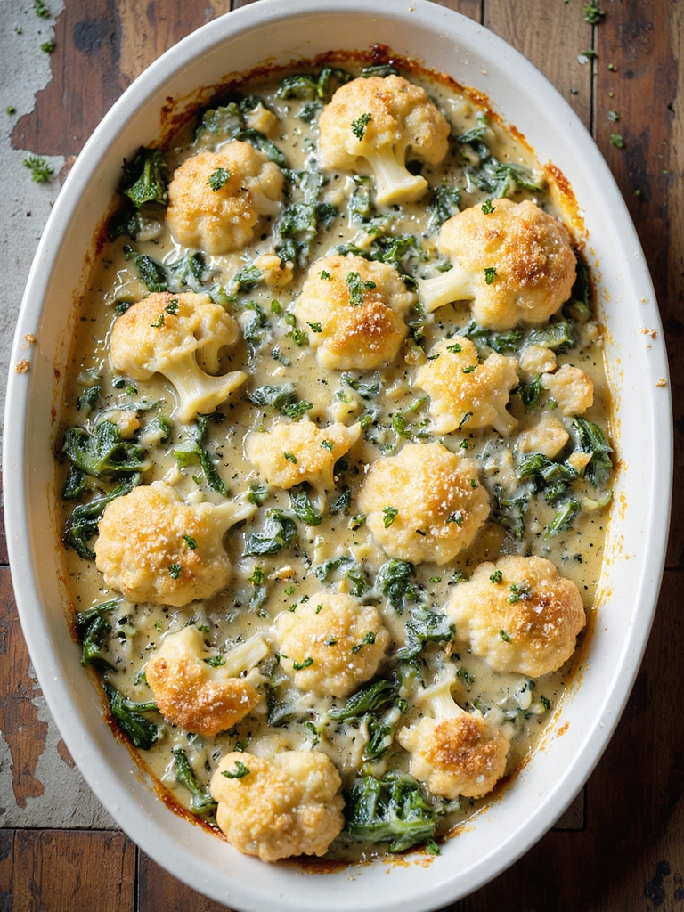 creamy spinach artichoke cauliflower casserole