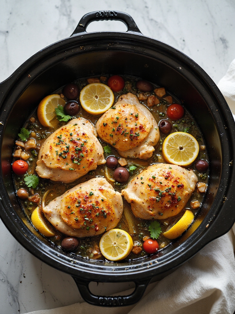 lemony mediterranean slow cooker chicken