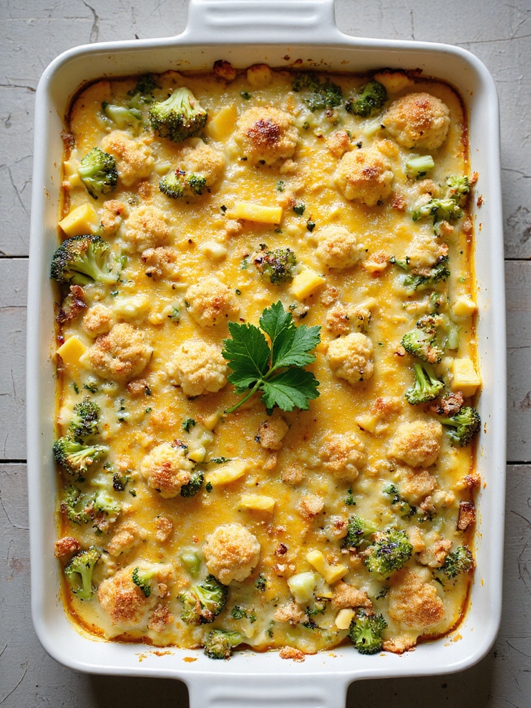 roasted broccoli cauliflower cheese casserole