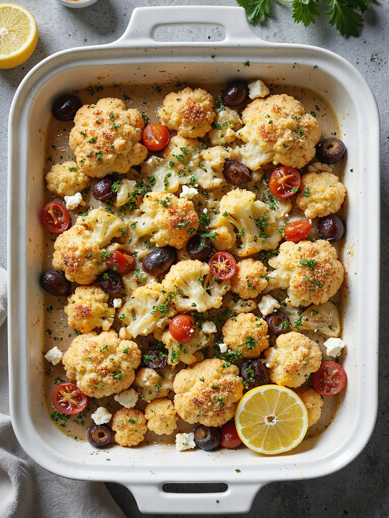 roasted cauliflower mediterranean casserole