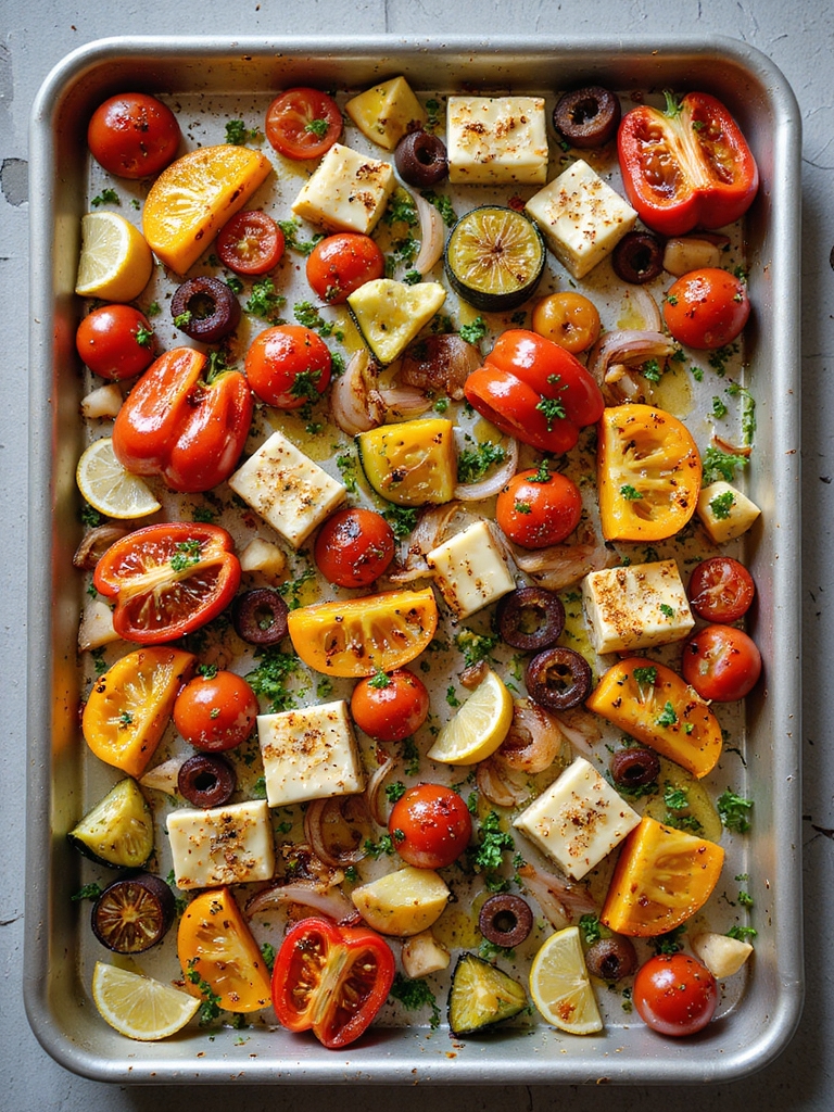 roasted mediterranean veggies with halloumi
