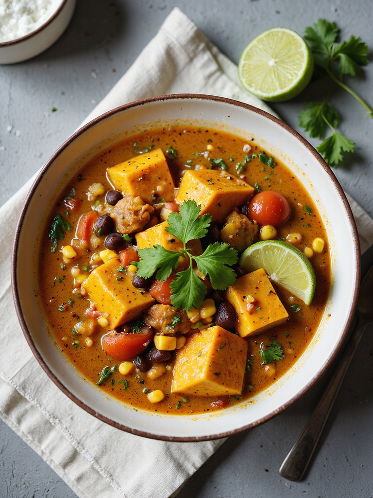 slow cooked spiced pumpkin corn stew