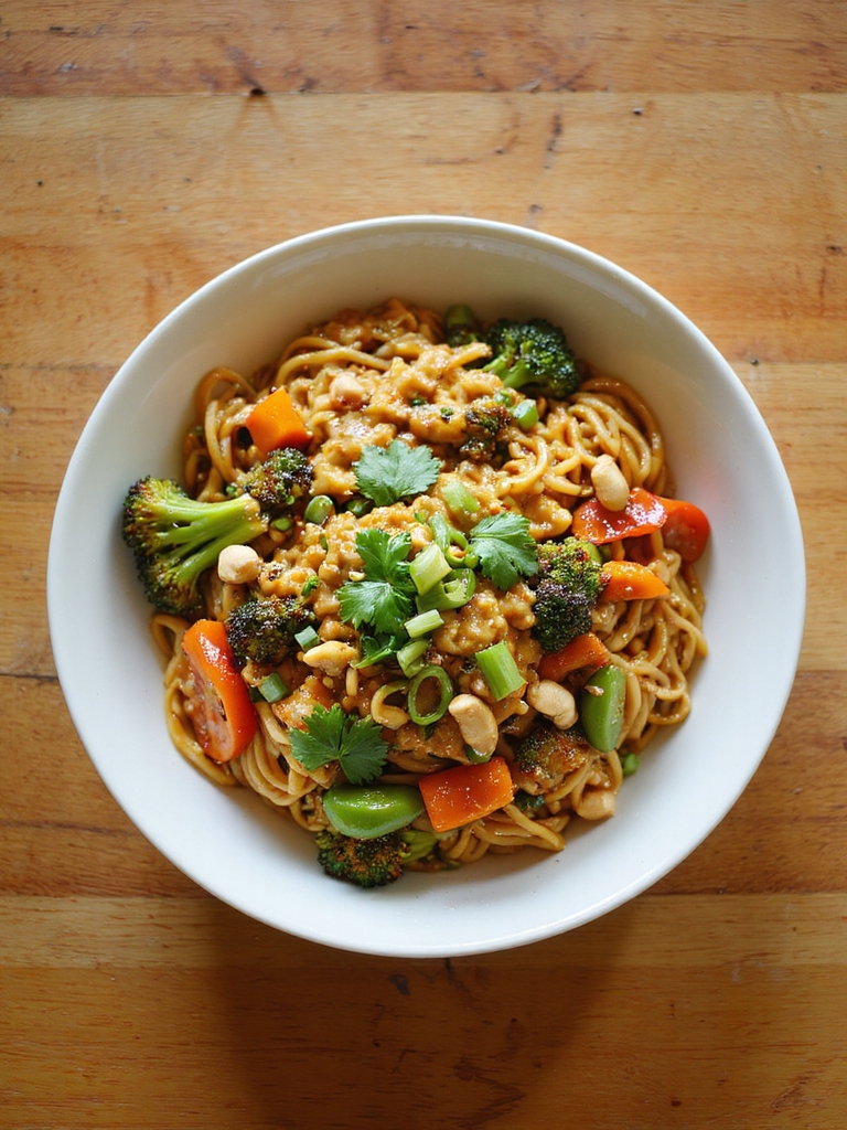 spicy creamy peanut noodle stir fry